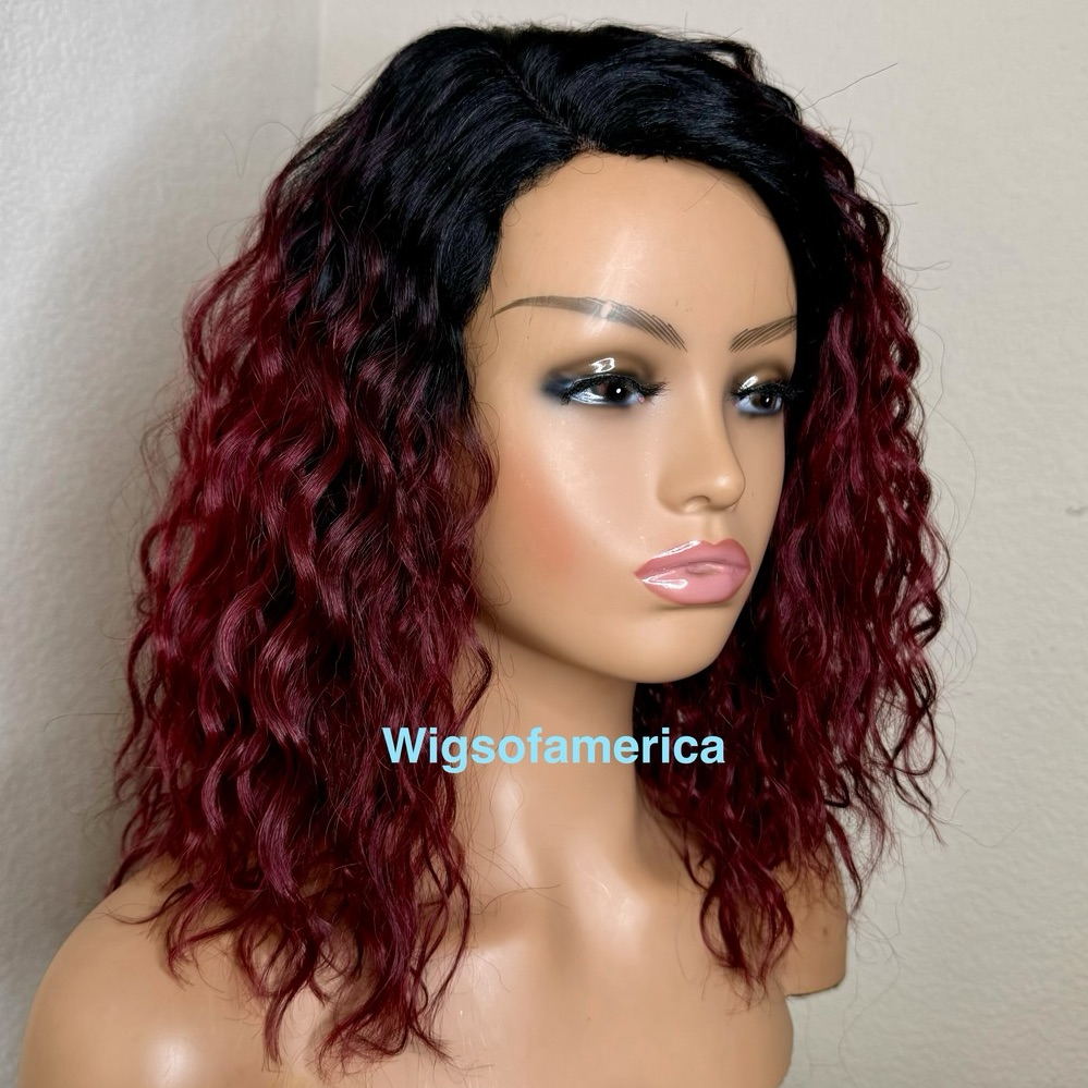 Bob Wig Red Burgundy Wig Ombr Black Side Part 14 Inches